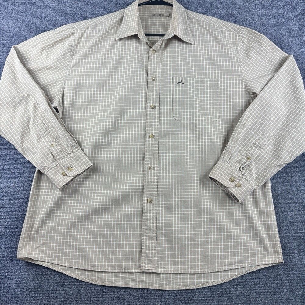 Countdown Shirt Mens 05 Beige White Check Long Sleeve Button Up Pocket
